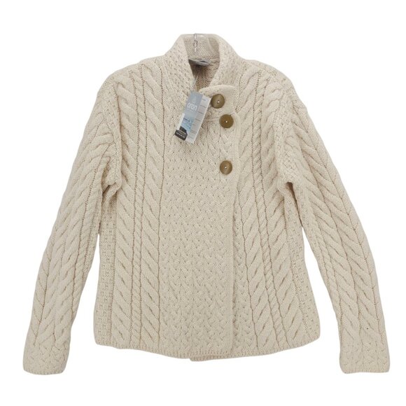 NWT ARAN Super Soft Merino Wool 3-Button Cardigan Asymmetrical Cable Knit XL - Picture 1 of 14